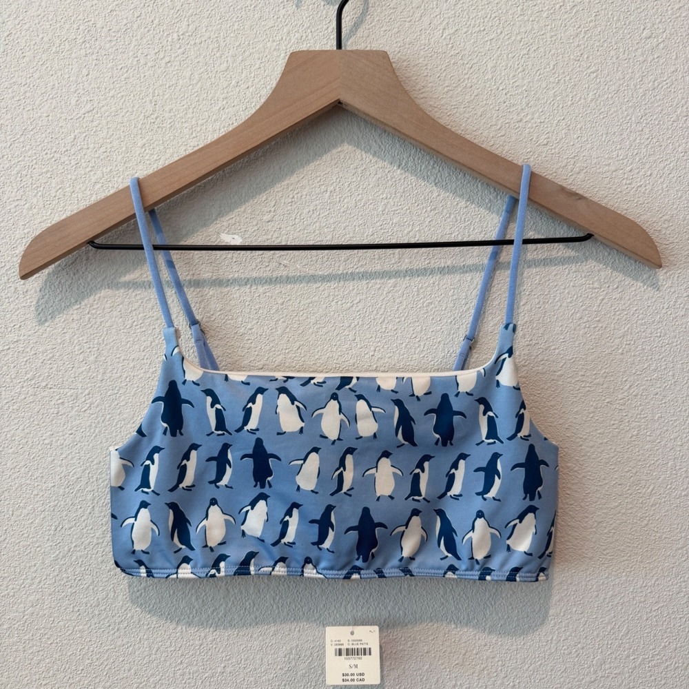Anthropologie Womens Penguin Print Bra Top‎ S M Blue Lyre Bird Intimate